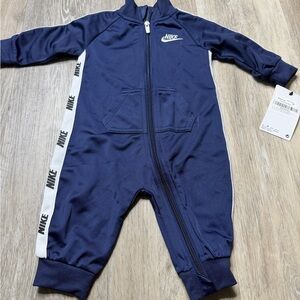 Nike Navy and White Zip-Front Baby One-Piece Footie